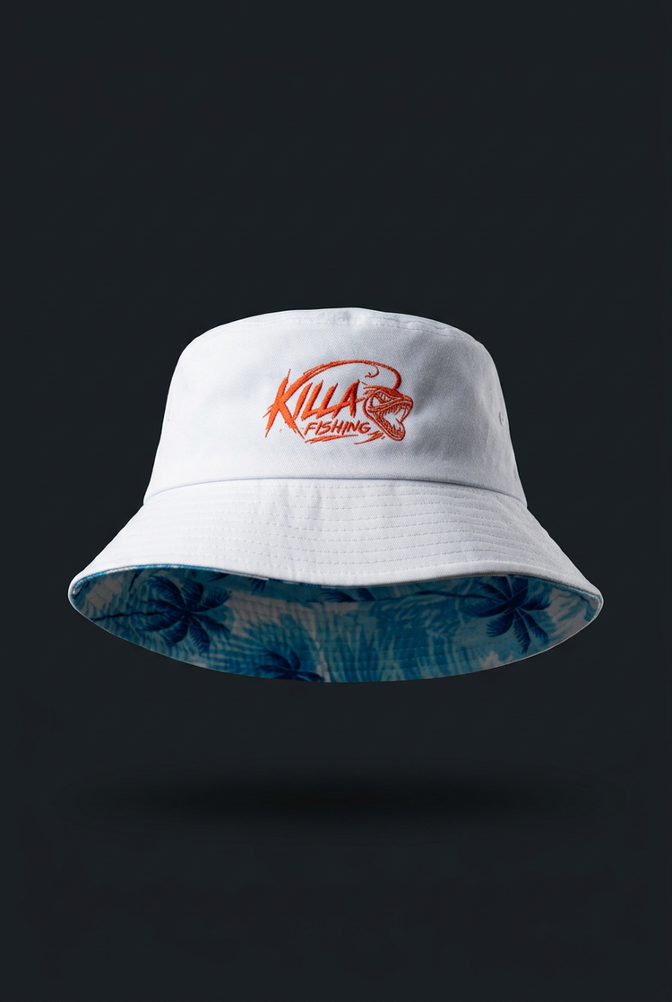 White Killa bucket hat with floral lining